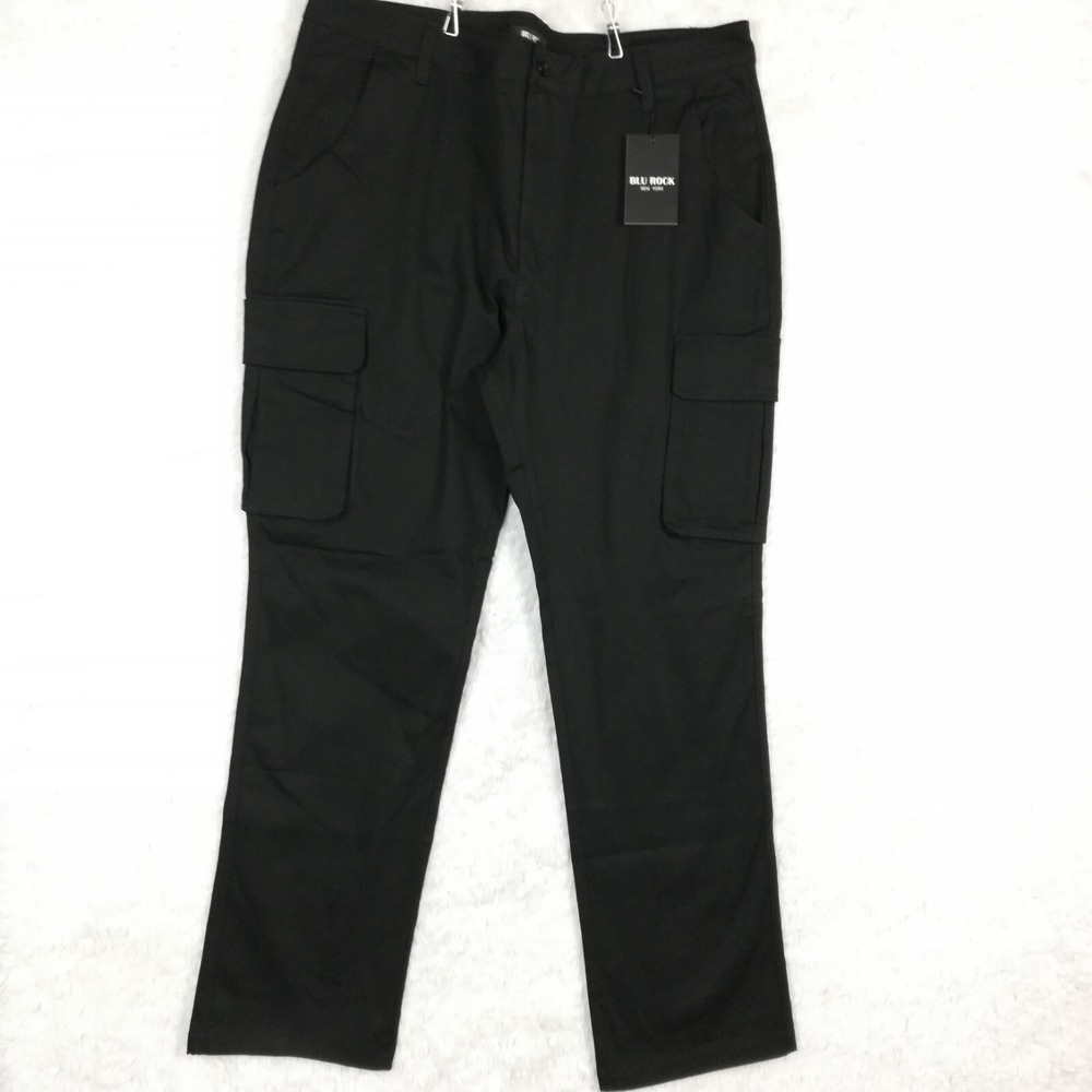 Blu Rock Mens Pants Flex Stretch Cargo Black Workwear Straight Leg 38‎ New